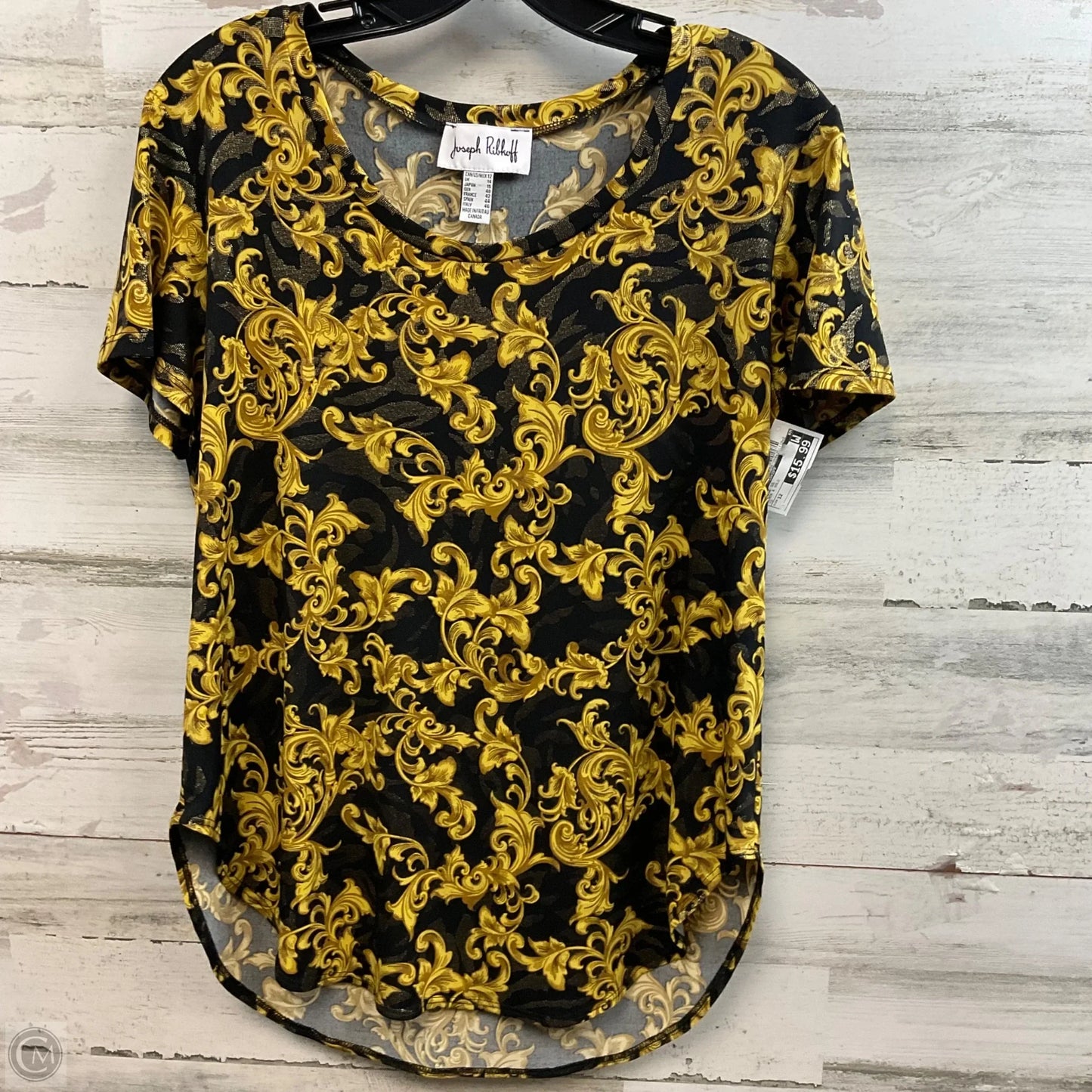 Blouse Short Sleeve By Joseph Ribkoff In Black & Gold, Size: 12