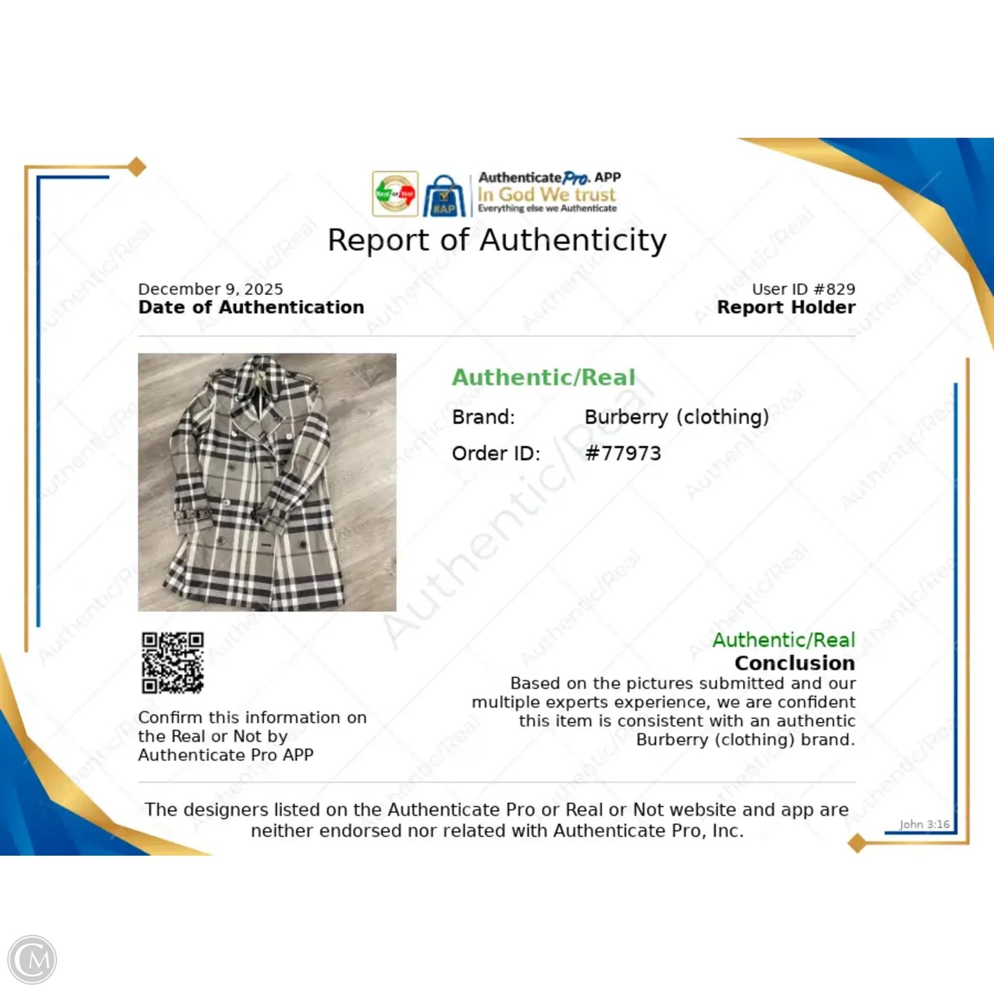 Coat Luxury Designer By Burberry In Grey, Size: S