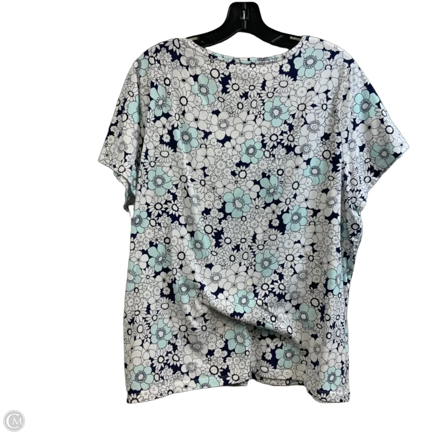 Top Short Sleeve Basic By Talbots In Blue & White, Size: 2x