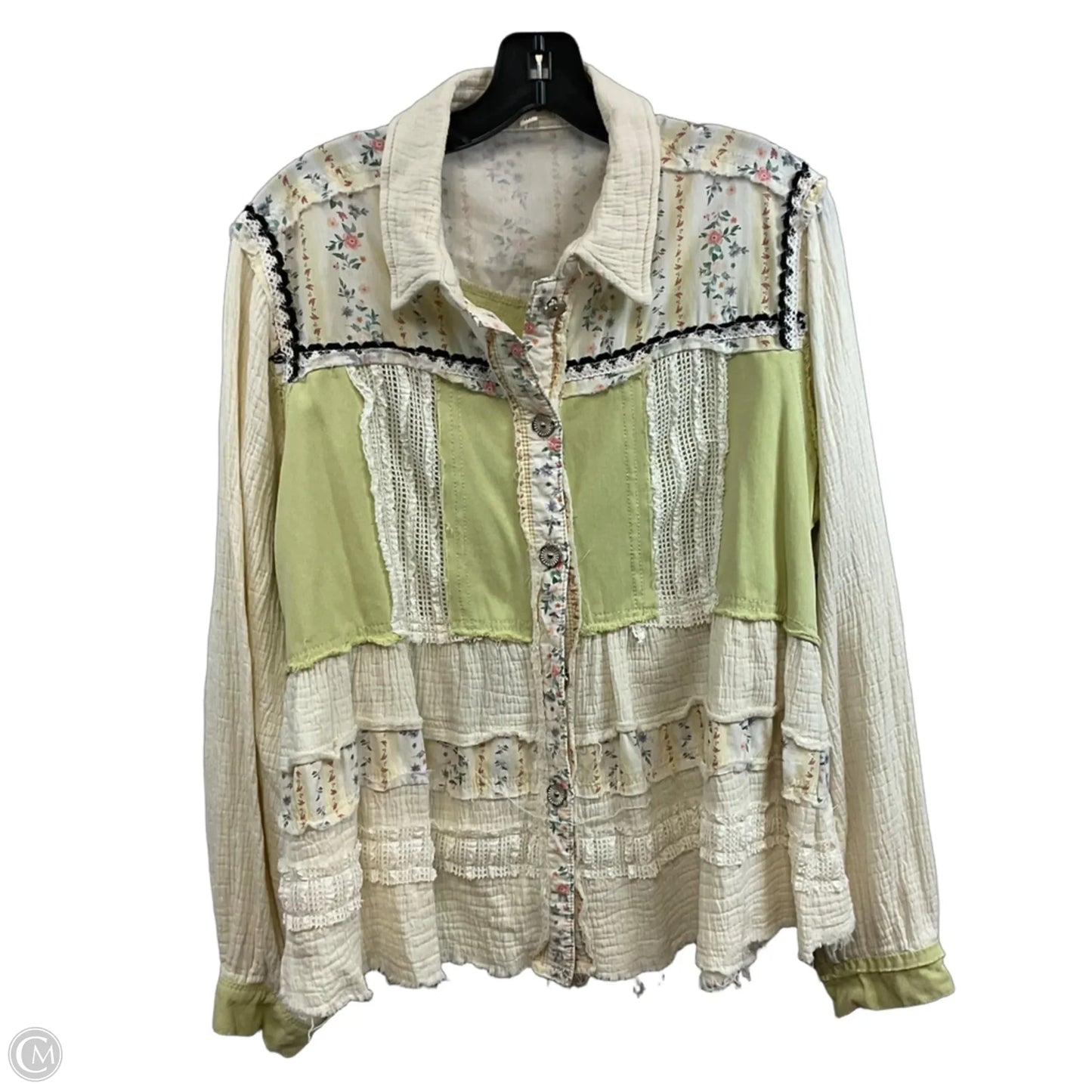 Top Long Sleeve By Pol In Cream & Green, Size: M
