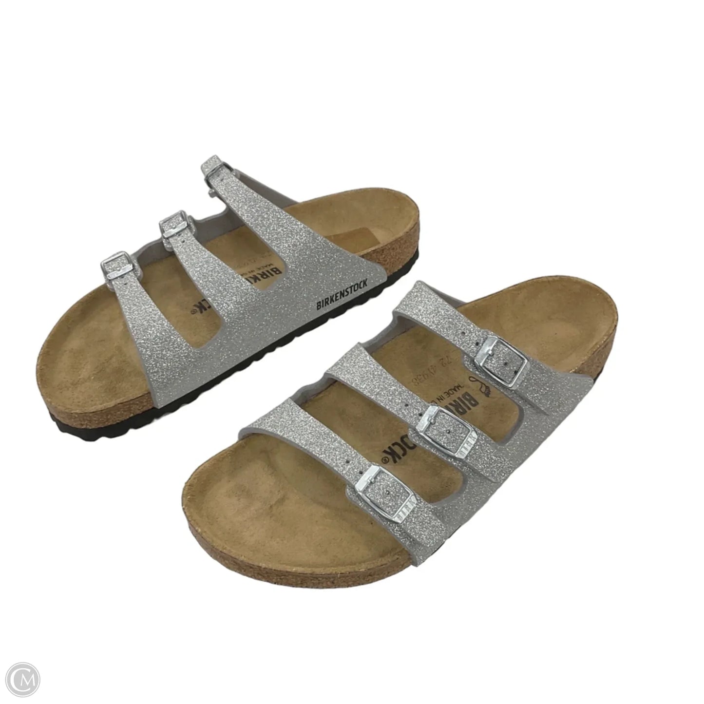 Sandals Flats By Birkenstock In Silver, Size: 8