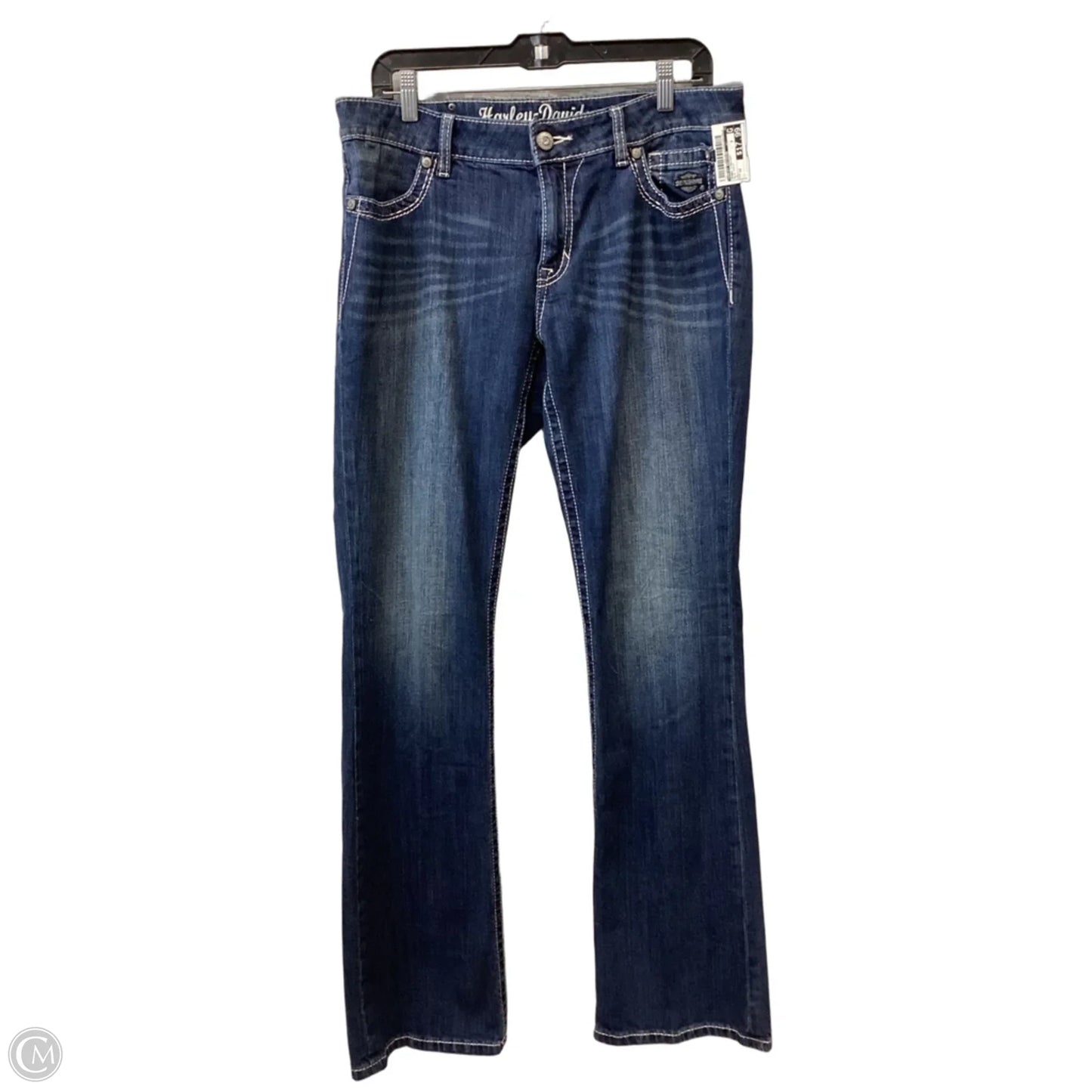 Jeans Straight By Harley Davidson In Blue Denim, Size: 12