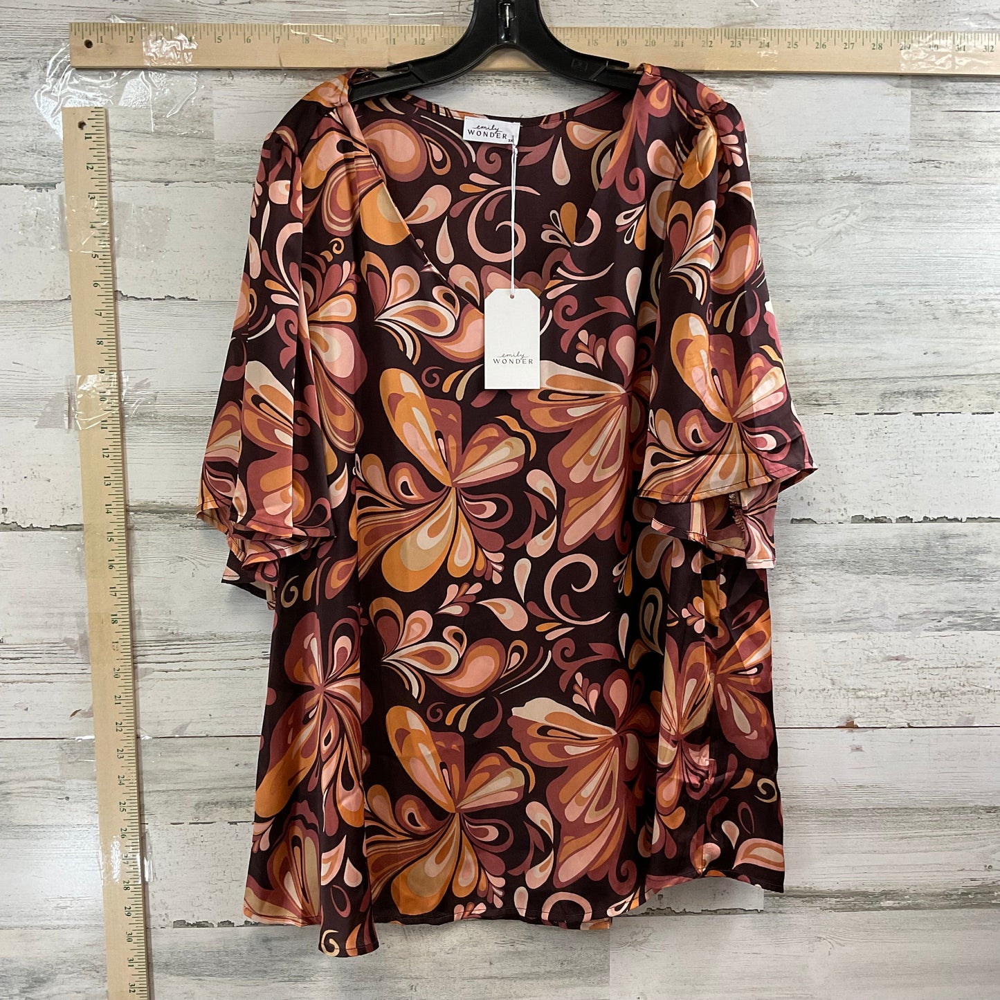 Brown Top Short Sleeve EMILY WONDER, Size 3x