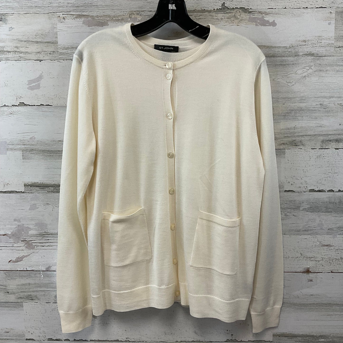 Sweater Cardigan Designer By St John Knits In Cream, Size: L