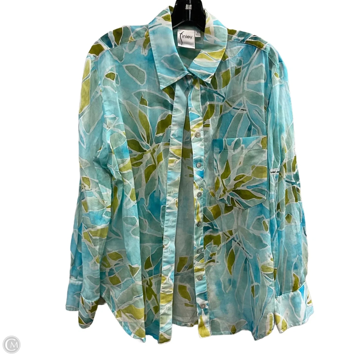 Blouse Long Sleeve By FINLEY In Blue, Size: L