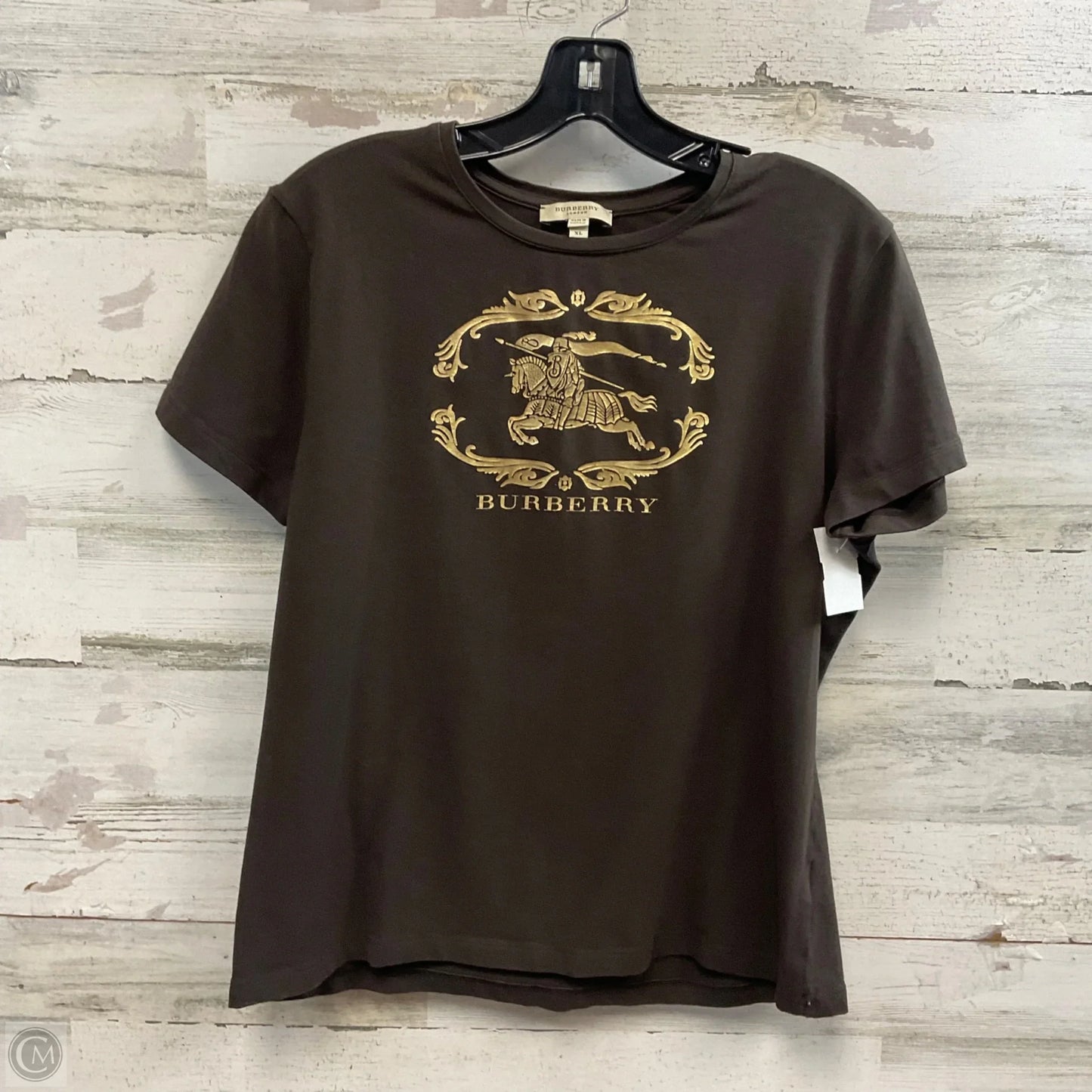 Top Short Sleeve Luxury Designer By Burberry In Brown, Size: Xl