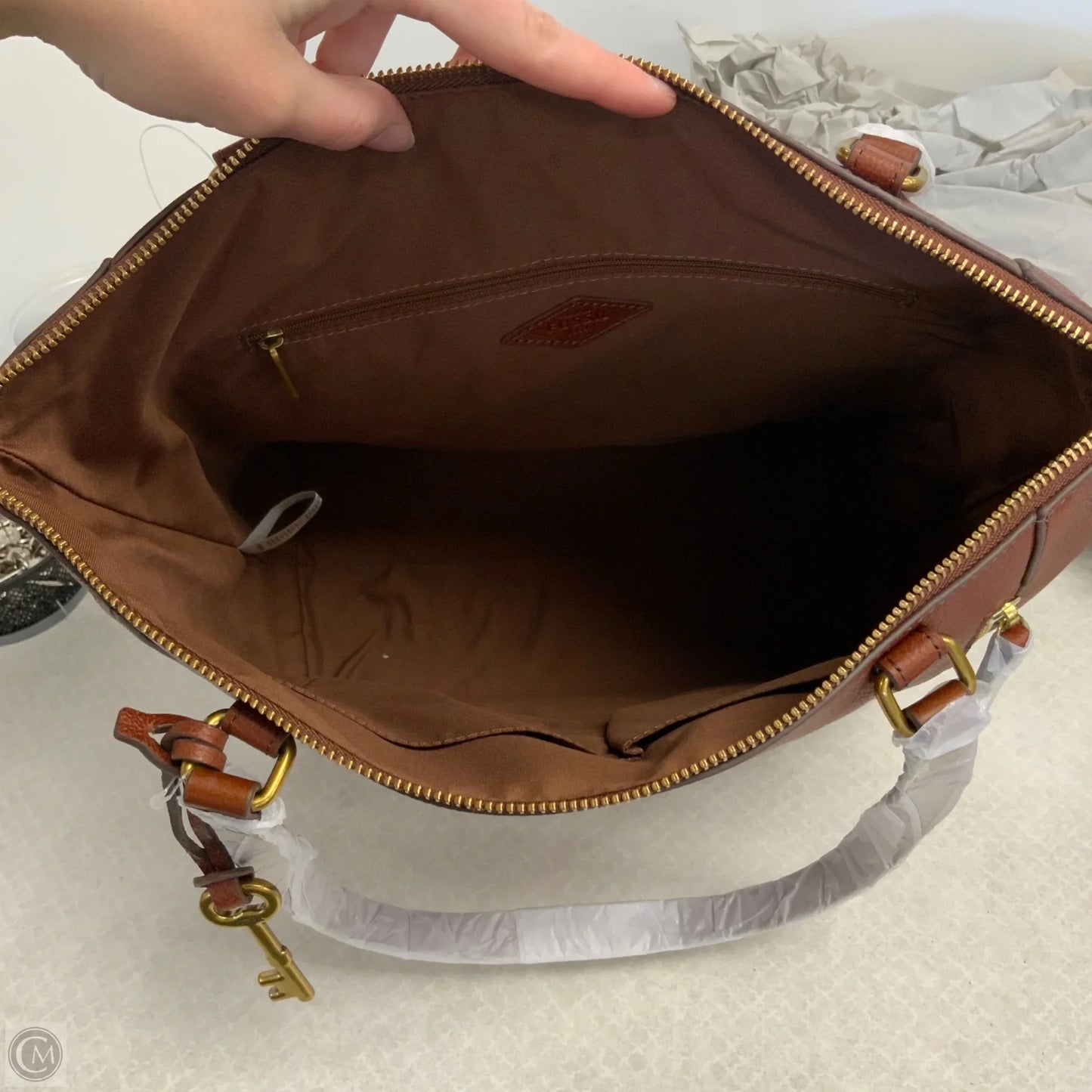 Handbag Leather By Fossil, Size: Large