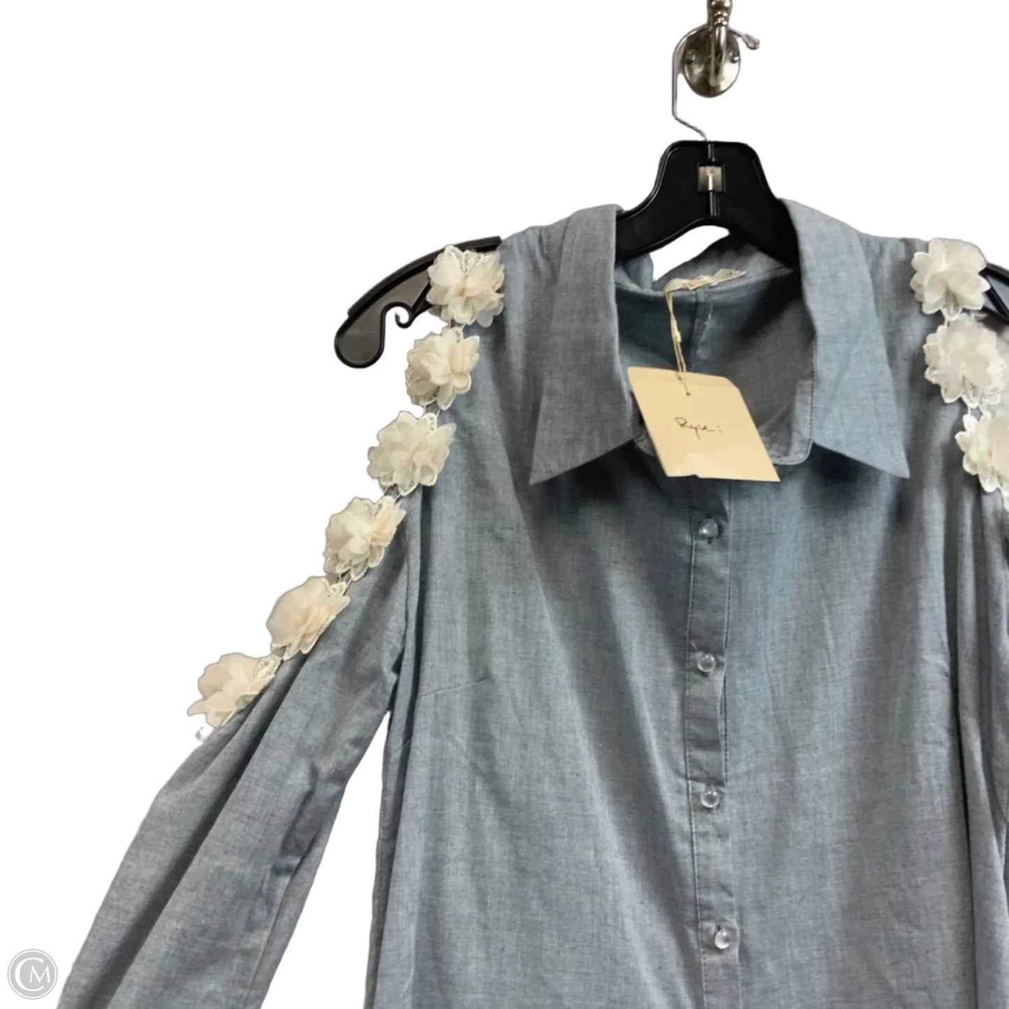 Blouse Long Sleeve By Areve In Blue, Size: L