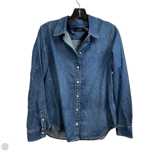 Blouse Long Sleeve By Lauren By Ralph Lauren In Blue Denim, Size: L