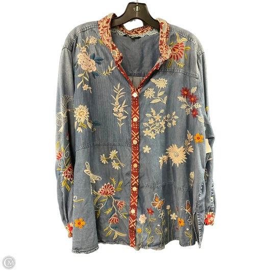 Blouse Long Sleeve By John Mark In Blue Denim, Size: 2x