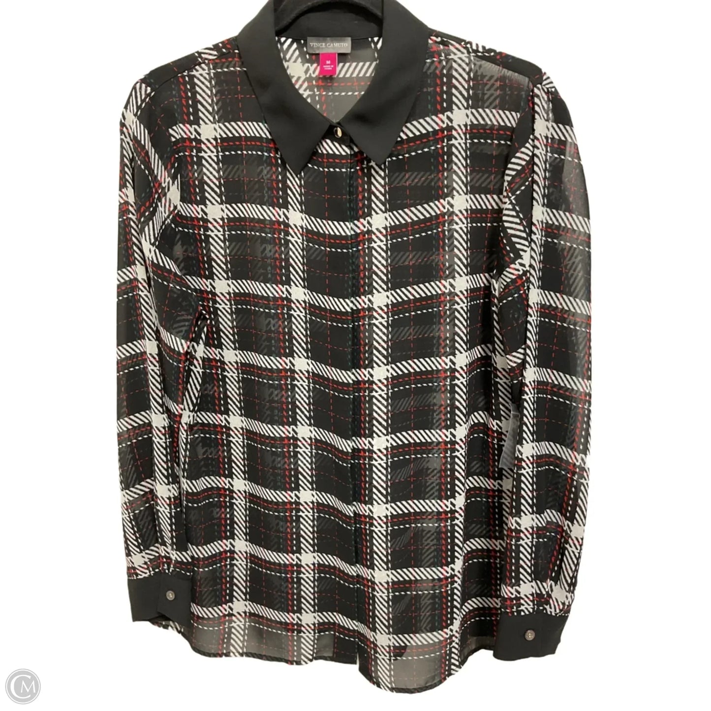 Blouse Long Sleeve By Vince Camuto In Black & Red, Size: M