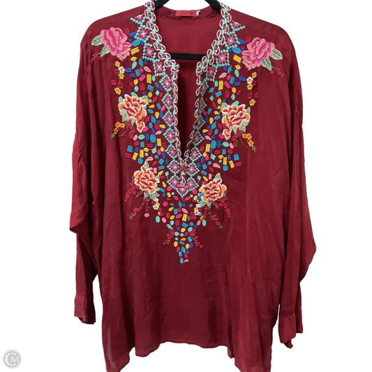 Blouse Long Sleeve By Johnny Was In Red, Size: L