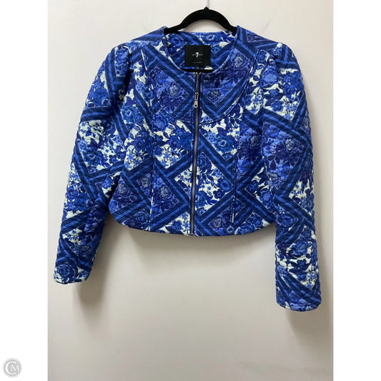 Jacket Puffer & Quilted By 7 For All Mankind In Blue & White, Size: L