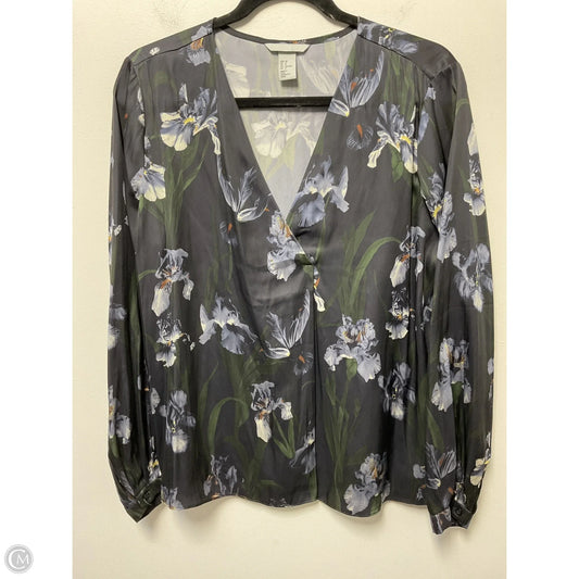 Blouse Long Sleeve By H&m In Black & Blue, Size: 8