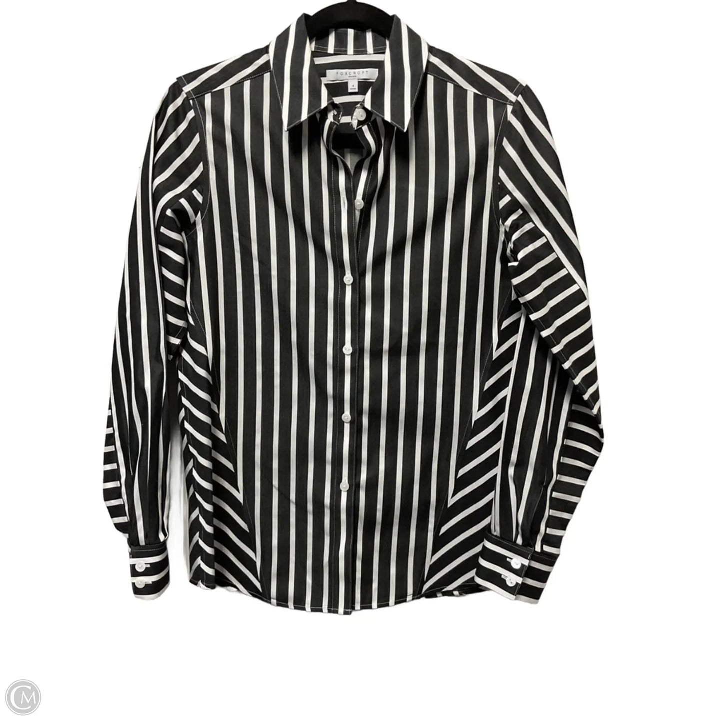 Blouse Long Sleeve By Foxcroft In Striped Pattern, Size: 4