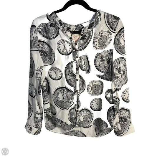Blouse Long Sleeve By Anthropologie In Black & White, Size: 10