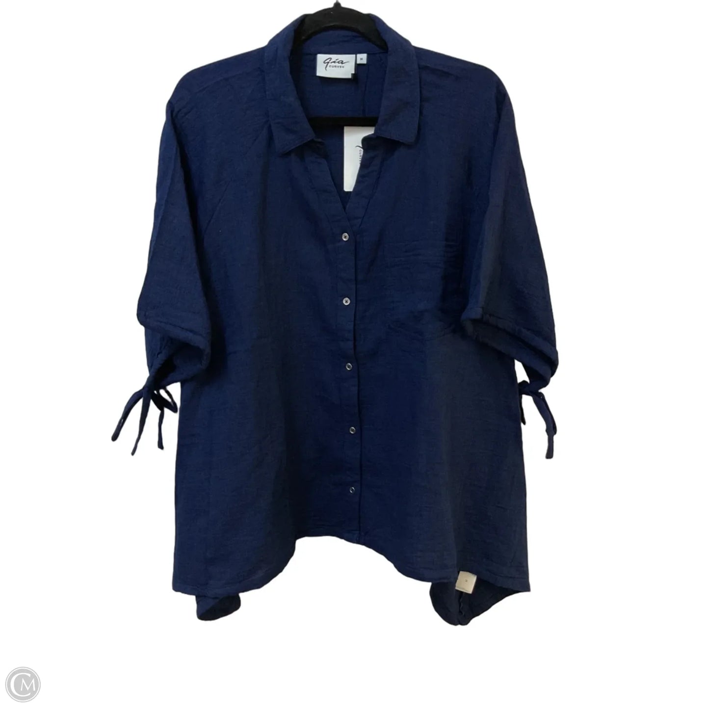 Blouse Short Sleeve By Clothes Mentor In Navy, Size: M