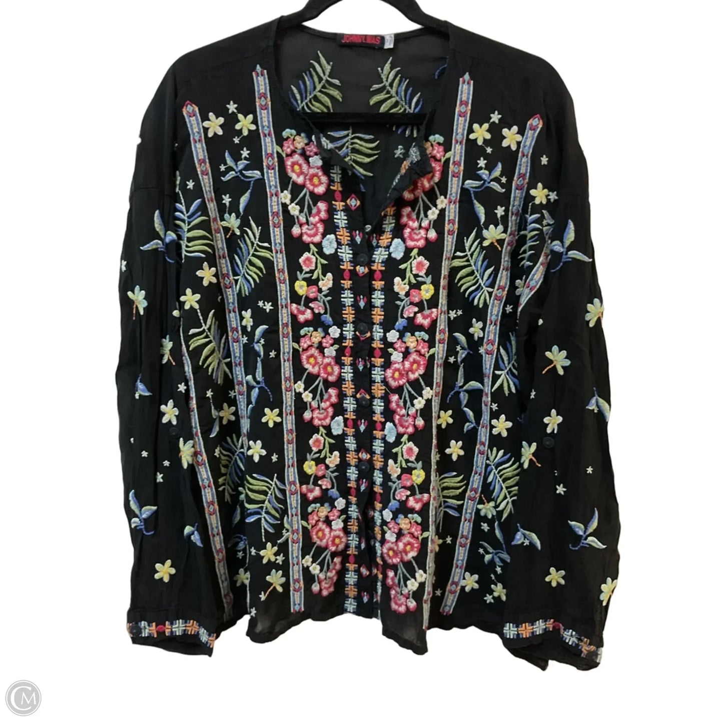 Blouse Long Sleeve By Johnny Was In Black & Pink, Size: M