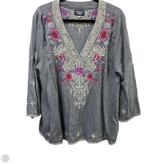 Blouse Designer By Johnny Was In Grey & Pink, Size: Xl