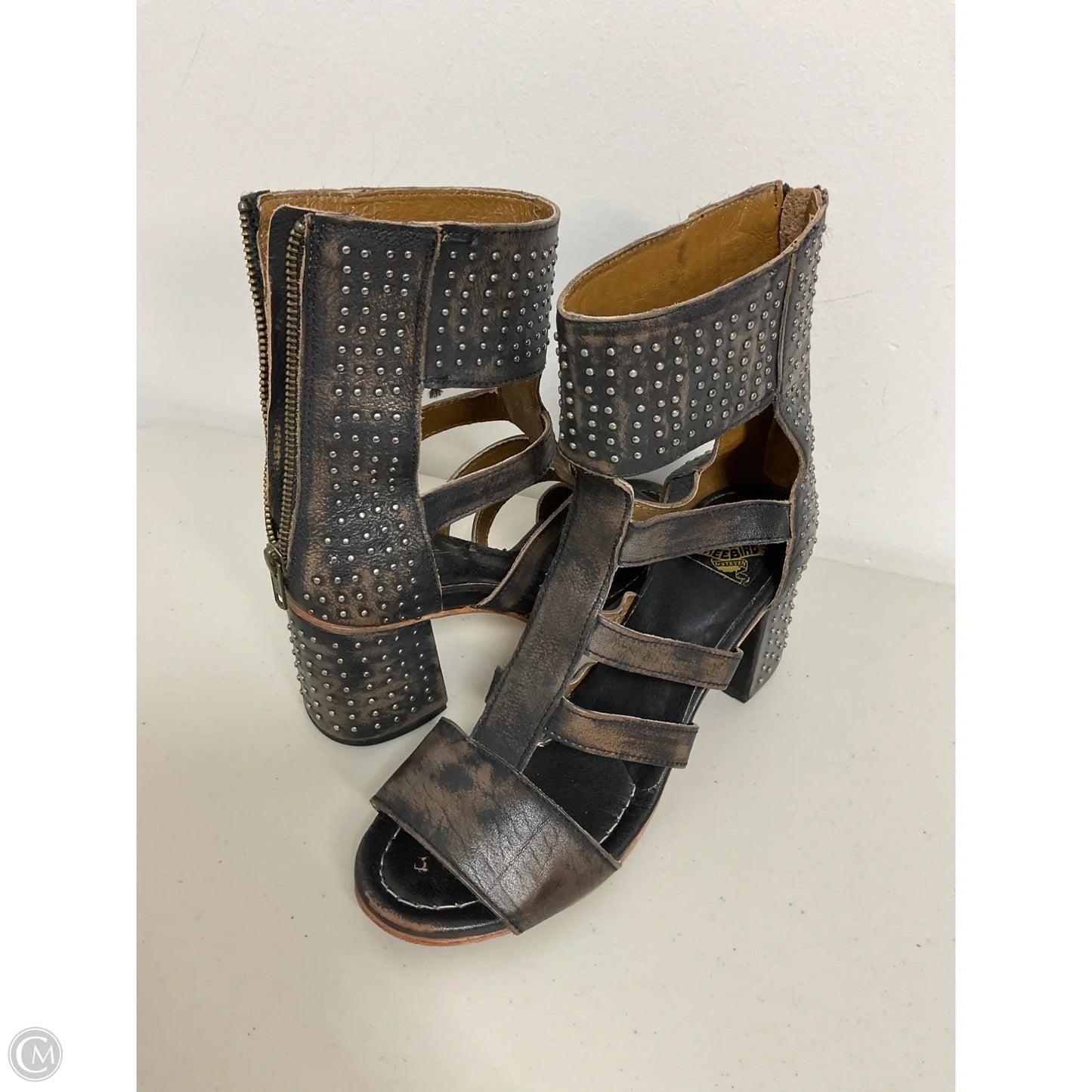 Sandals Heels Block By Freebird In Black & Brown, Size: 9