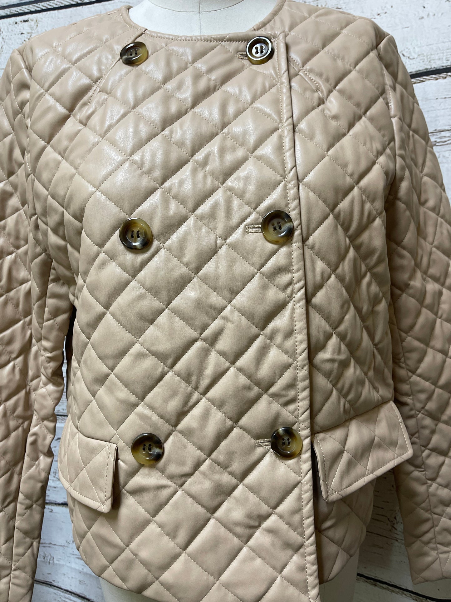 Jacket Moto By Ann Taylor In Beige, Size: M