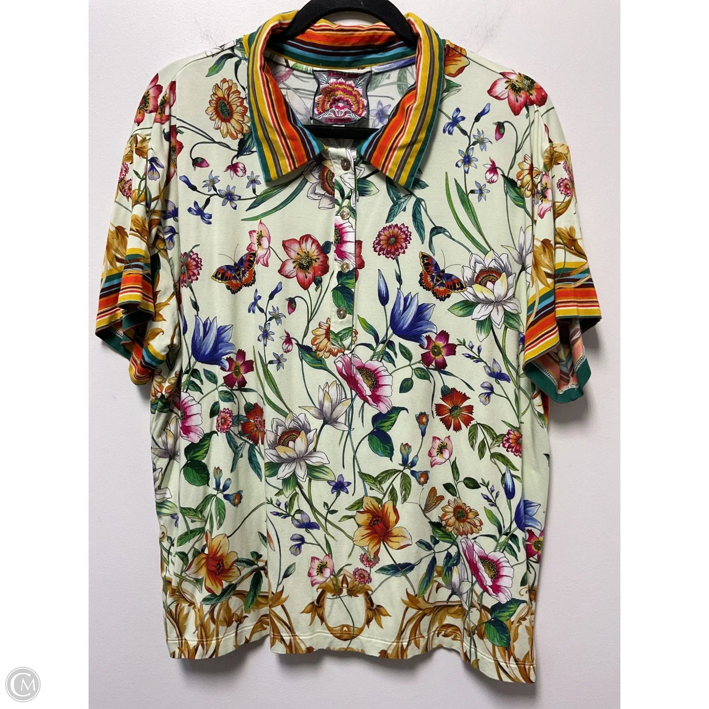 Top Short Sleeve By Johnny Was In Floral Print, Size: L