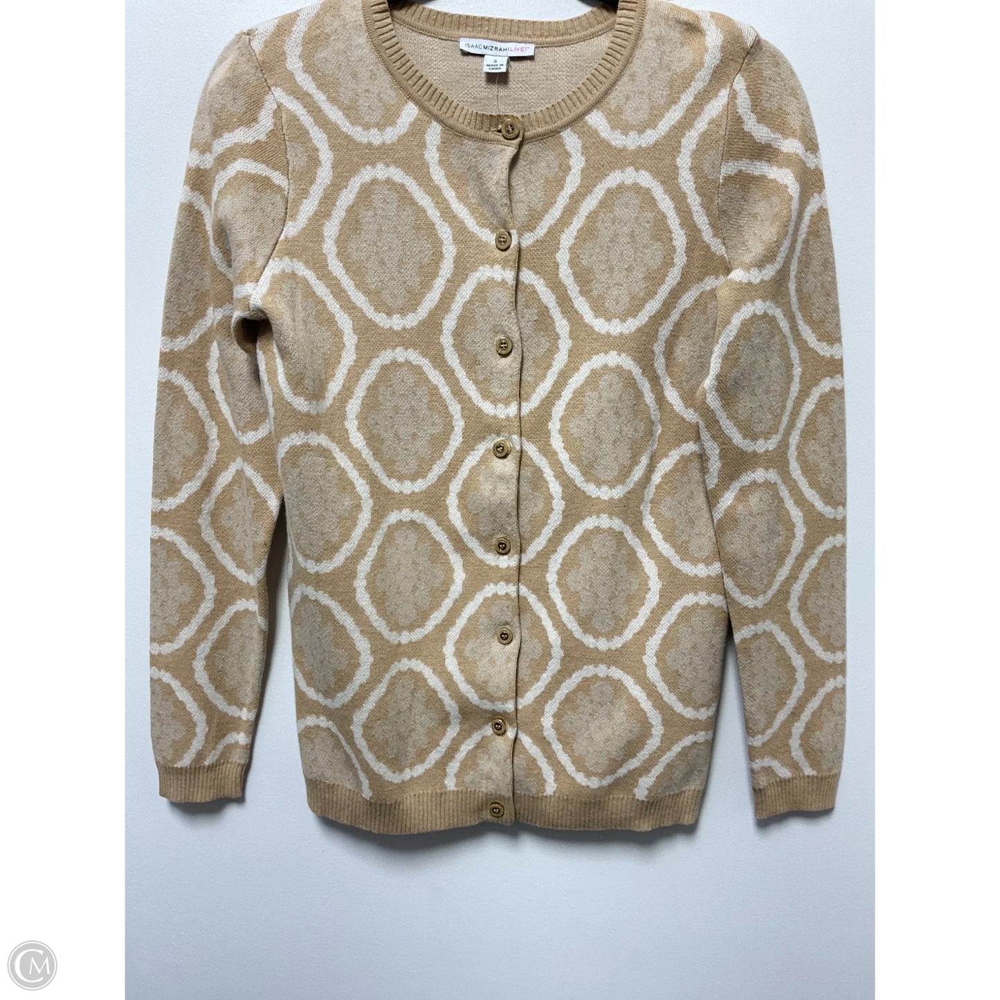 Sweater Cardigan By Isaac Mizrahi Live Qvc In Cream & Tan, Size: S