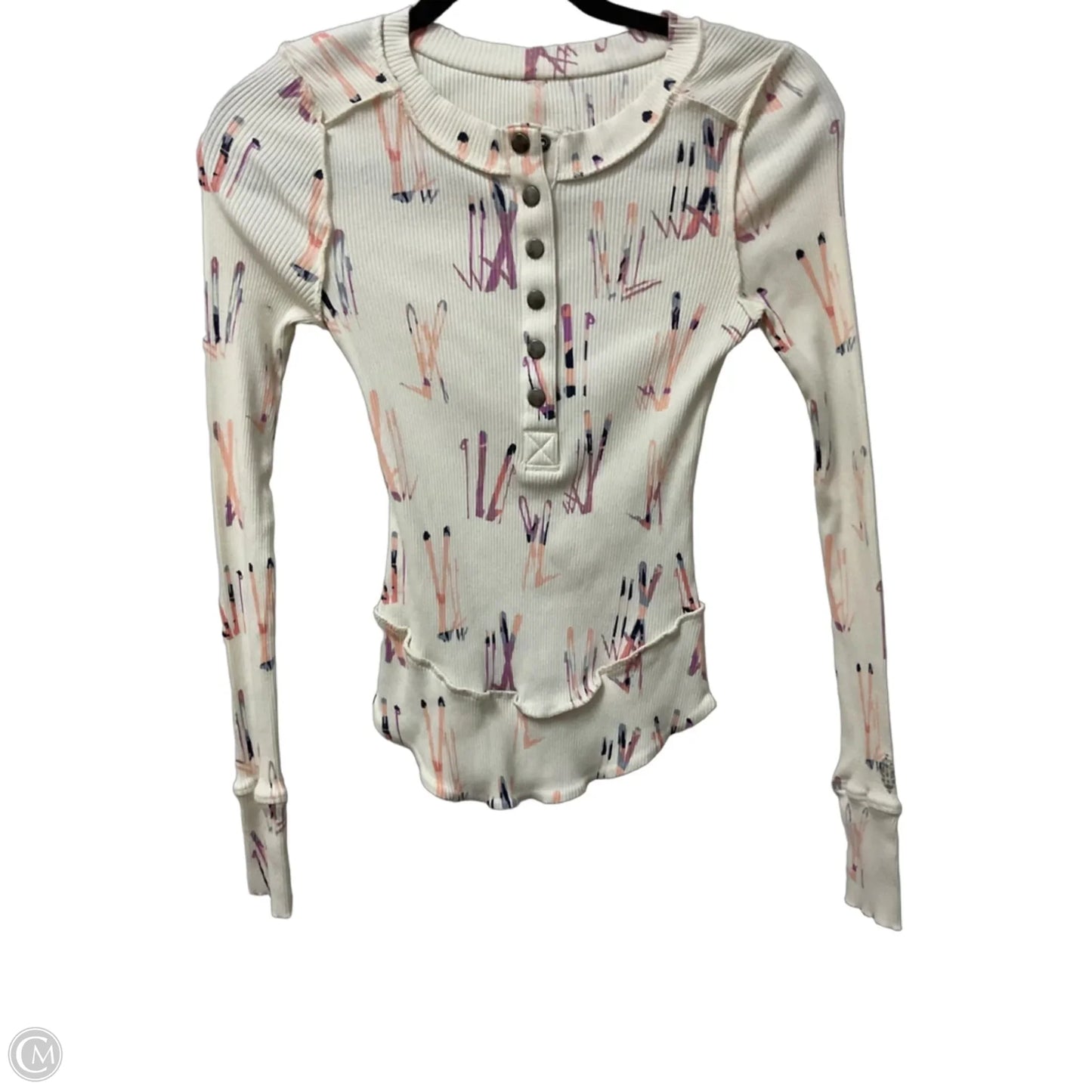 Top Long Sleeve By Free People In Cream & Purple, Size: Xs