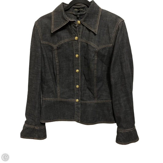 Jacket Designer By Escada In Black Denim, Size: L