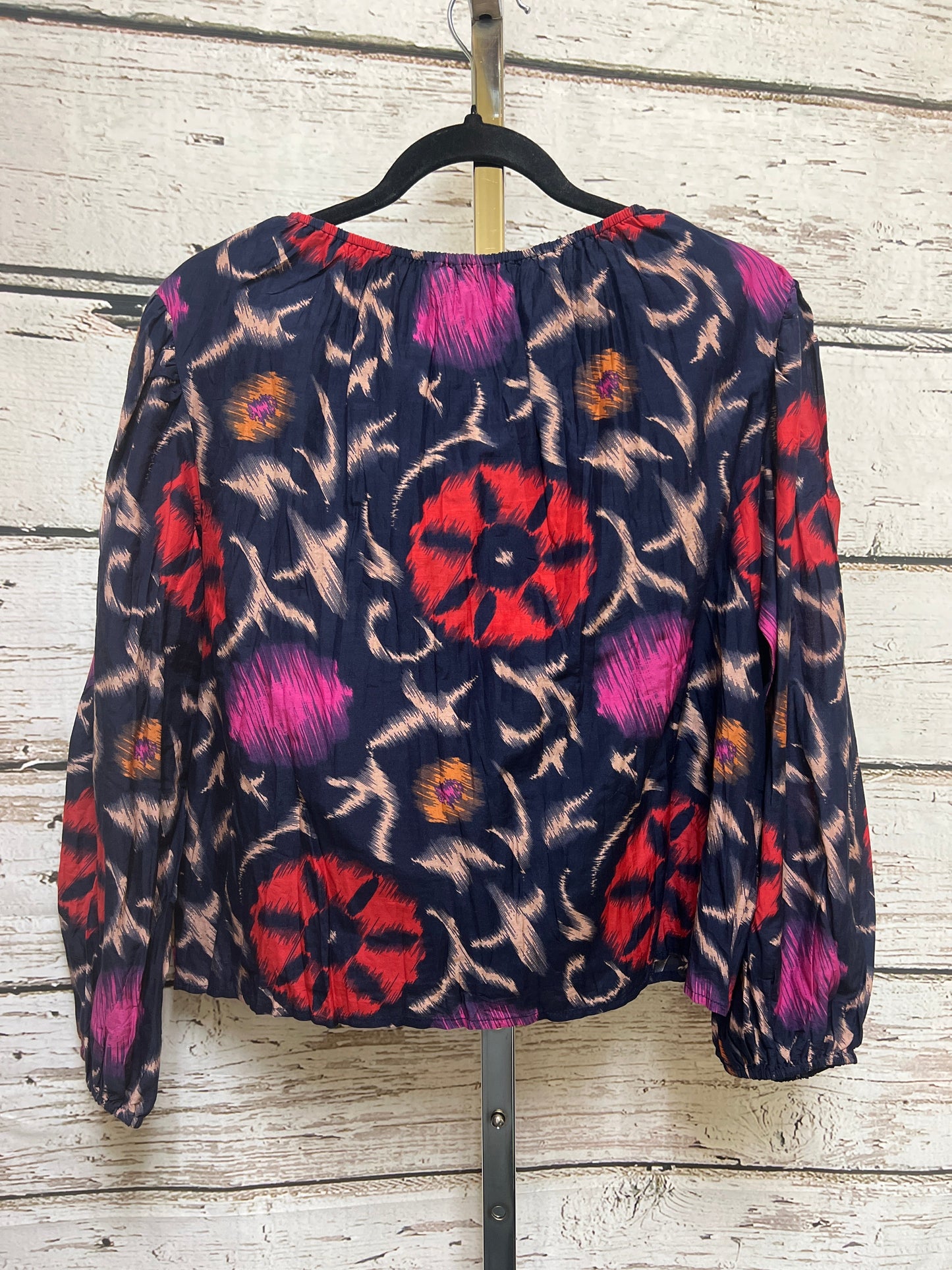 Navy Blouse Long Sleeve Velvet, Size Xs