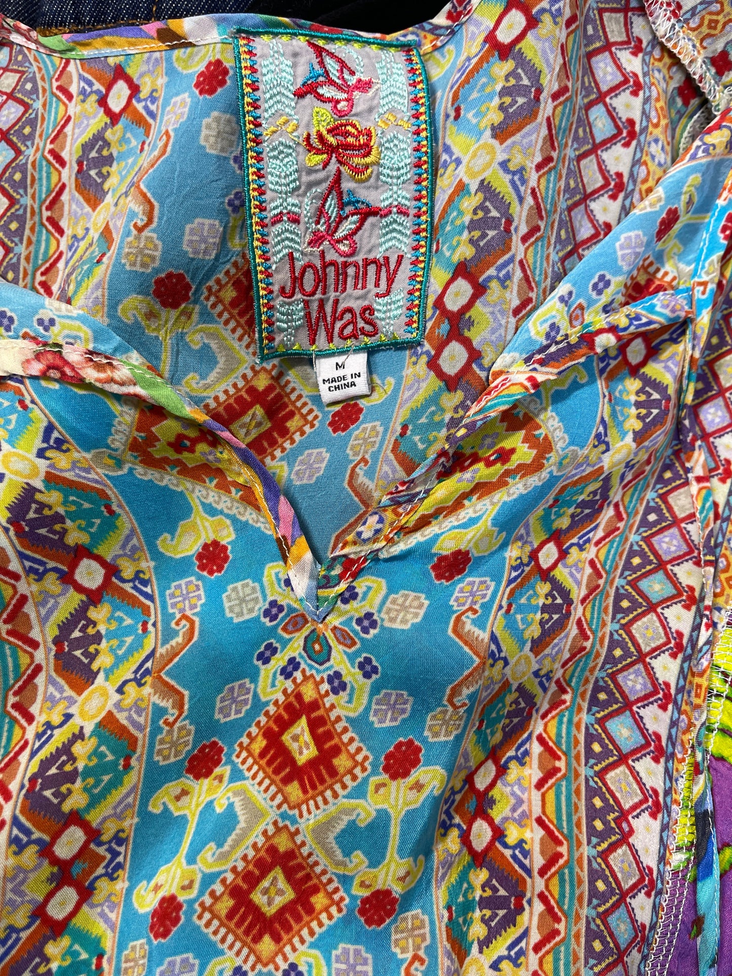 Blouse Short Sleeve By Johnny Was In Multi-colored, Size: M