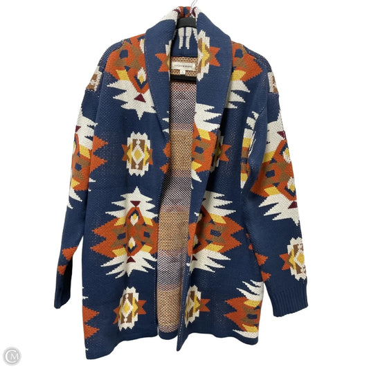Sweater Cardigan By Lucky Brand In Blue & White, Size: L