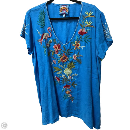 Tunic Short Sleeve By Johnny Was In Blue, Size: Xl