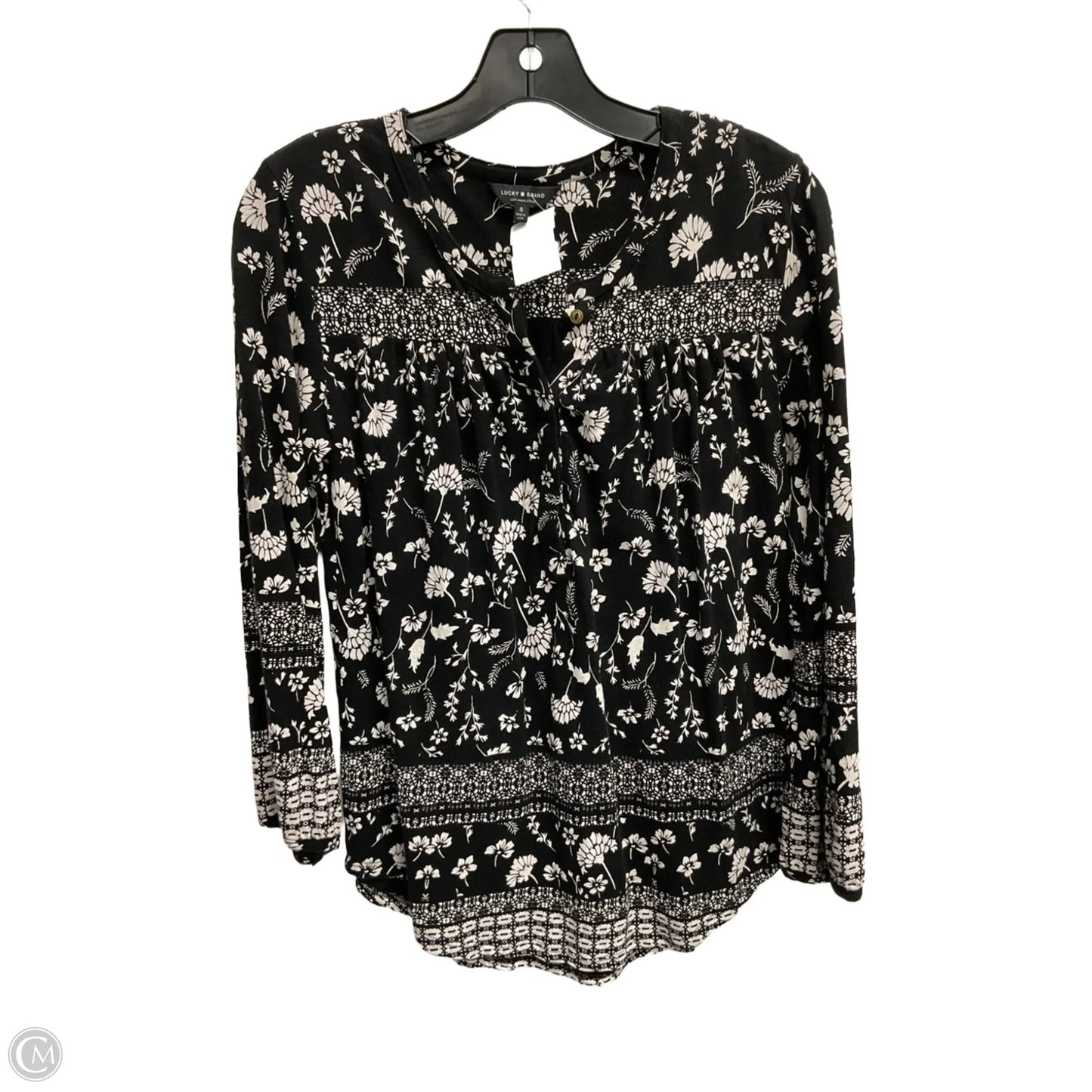 Top 3/4 Sleeve By Lucky Brand In Black & Cream, Size: S