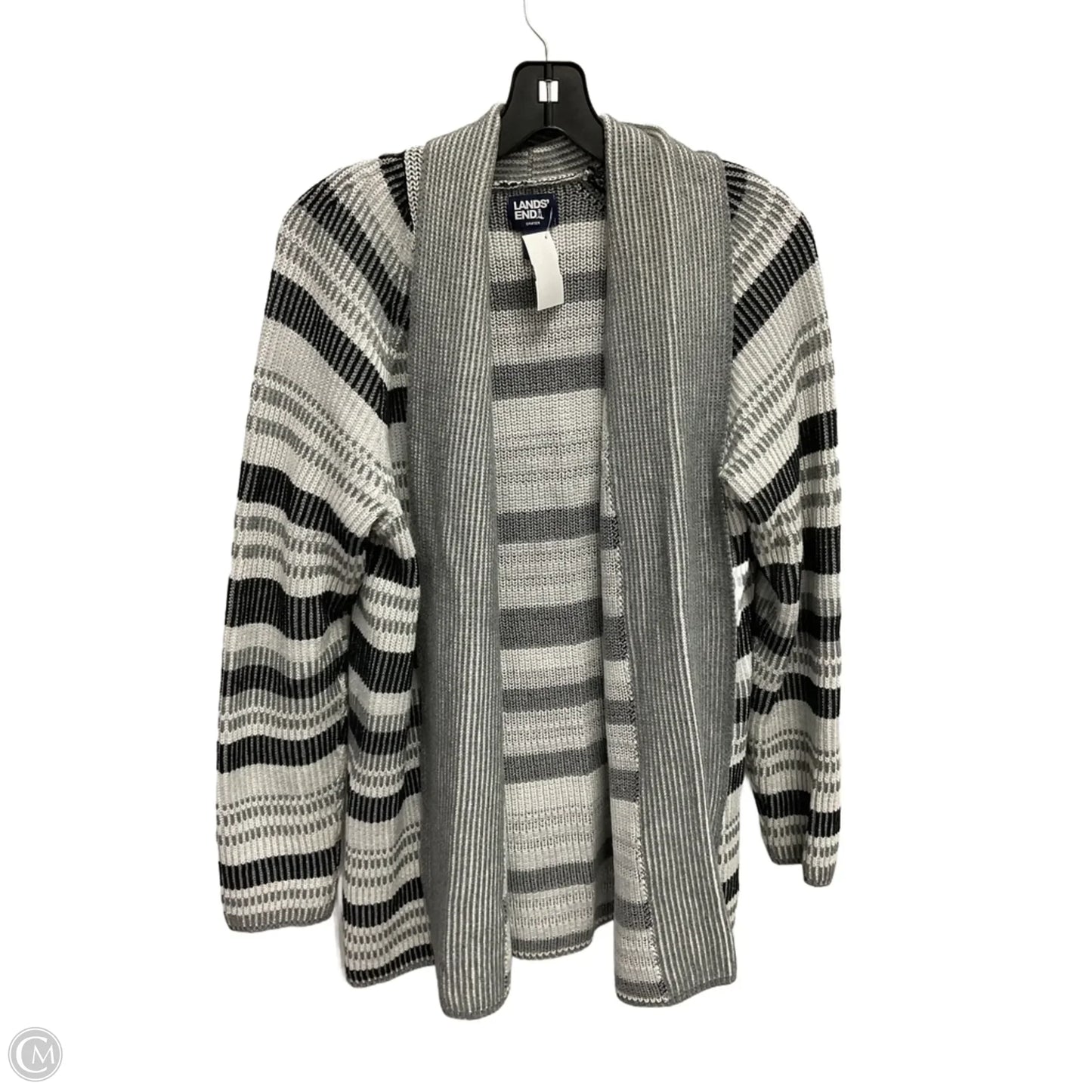 Sweater Cardigan By Lands End In Striped Pattern, Size: M