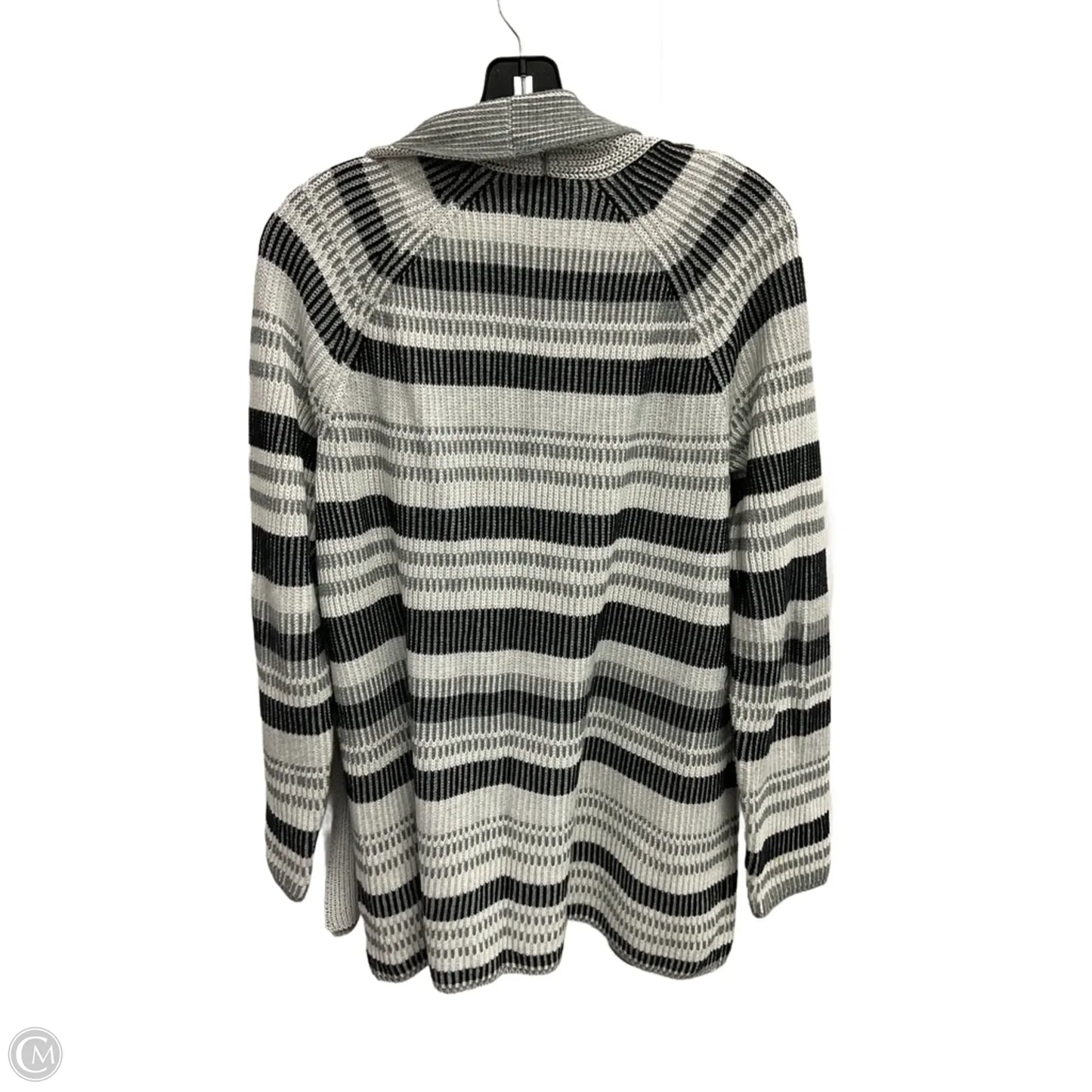 Sweater Cardigan By Lands End In Striped Pattern, Size: M
