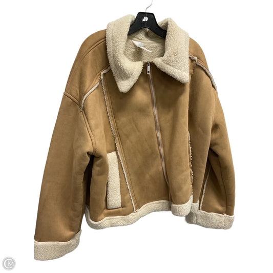 Coat Faux Fur & Sherpa By Time And Tru In Tan, Size: 2x