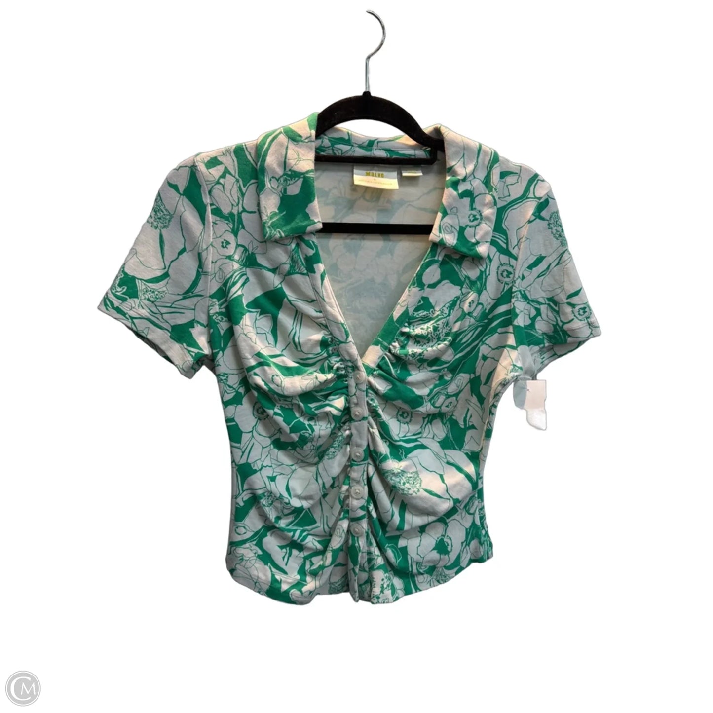 Top Short Sleeve By Maeve In Green & White, Size: M