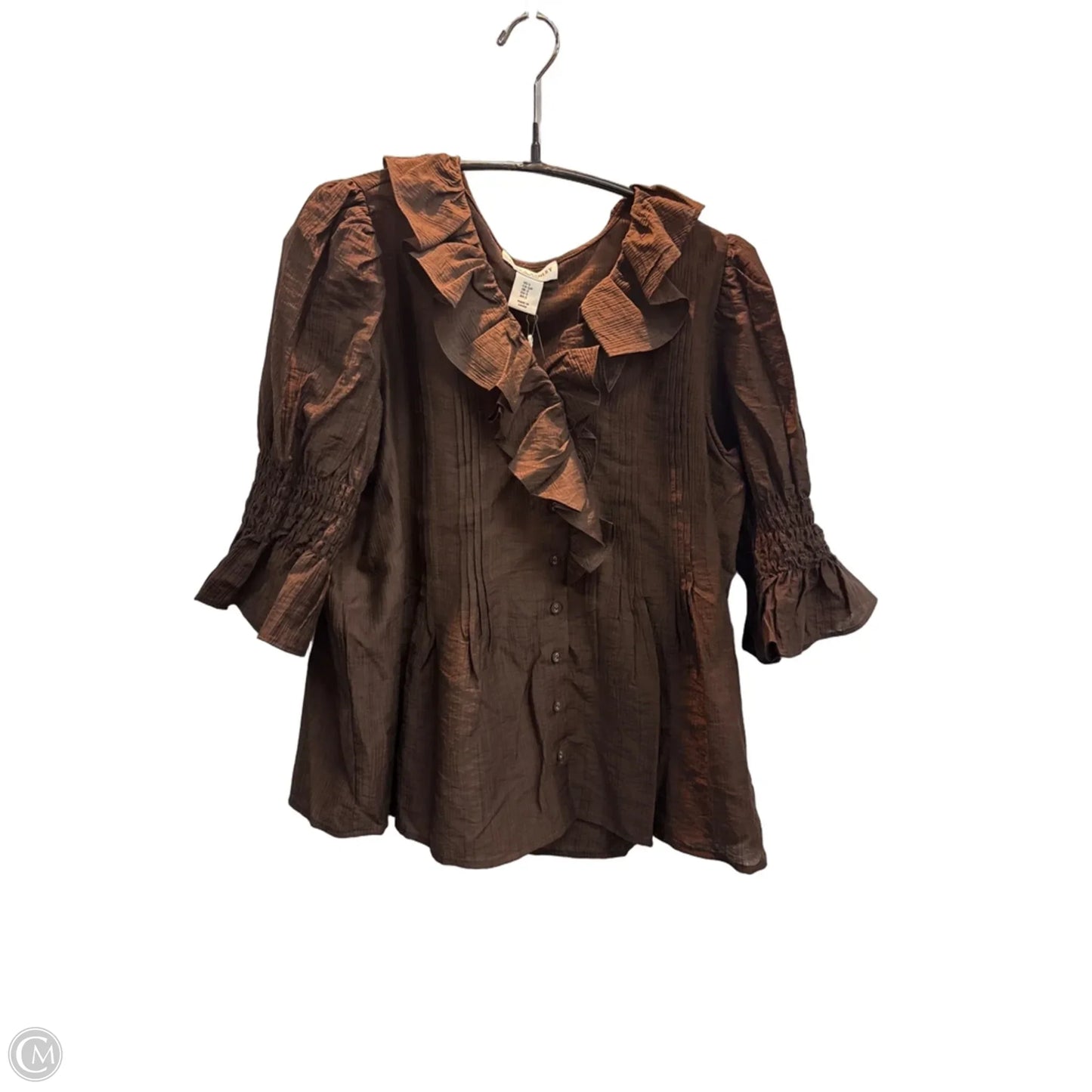 Top Short Sleeve By Laura Ashley In Brown, Size: S