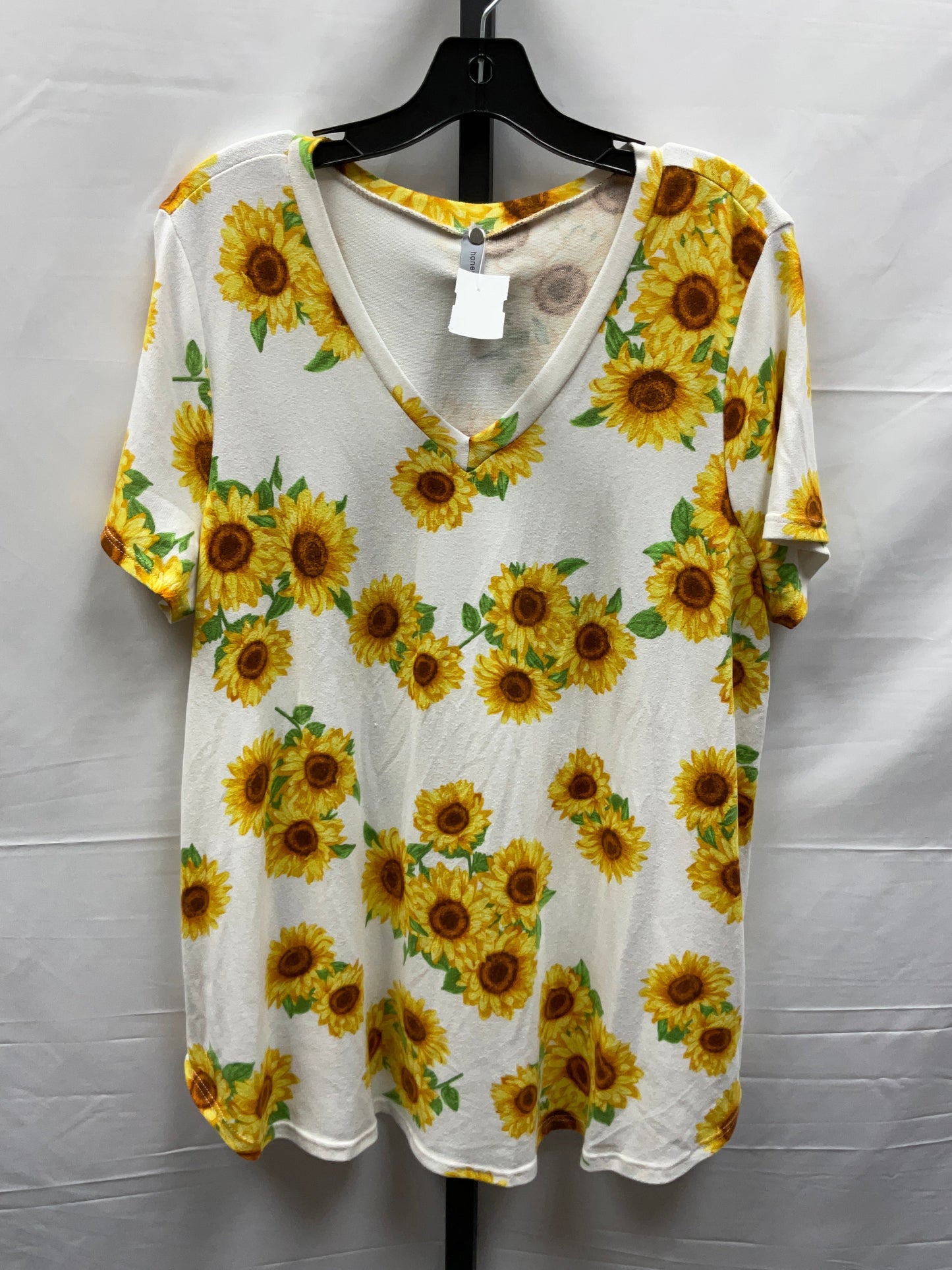 Floral Print Top Short Sleeve Honeyme, Size Xl