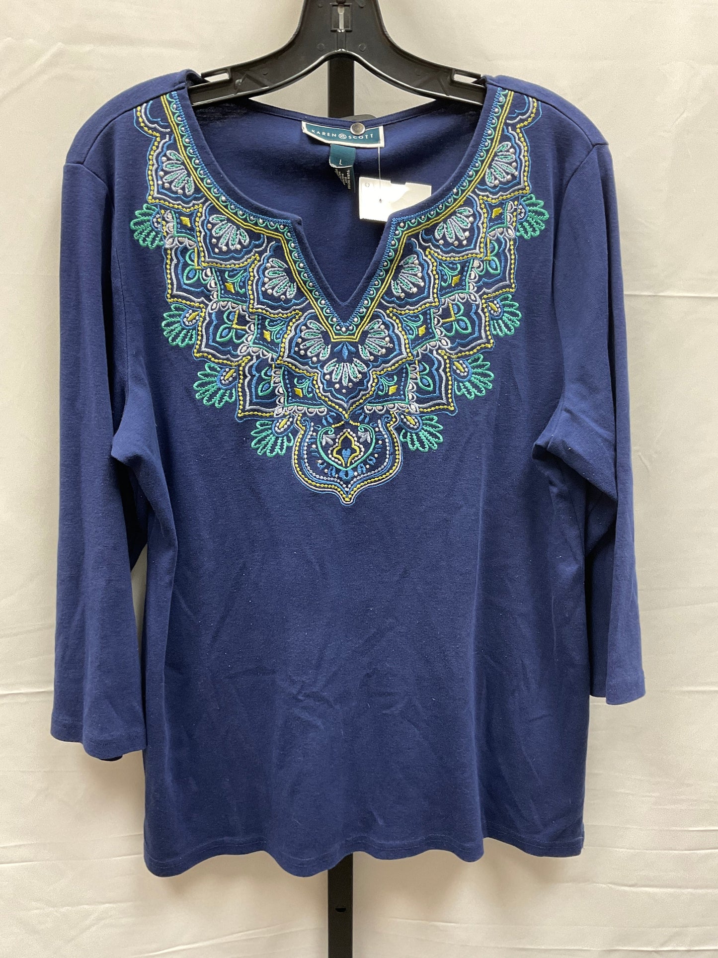 Blue & Green Top Long Sleeve Karen Scott, Size L