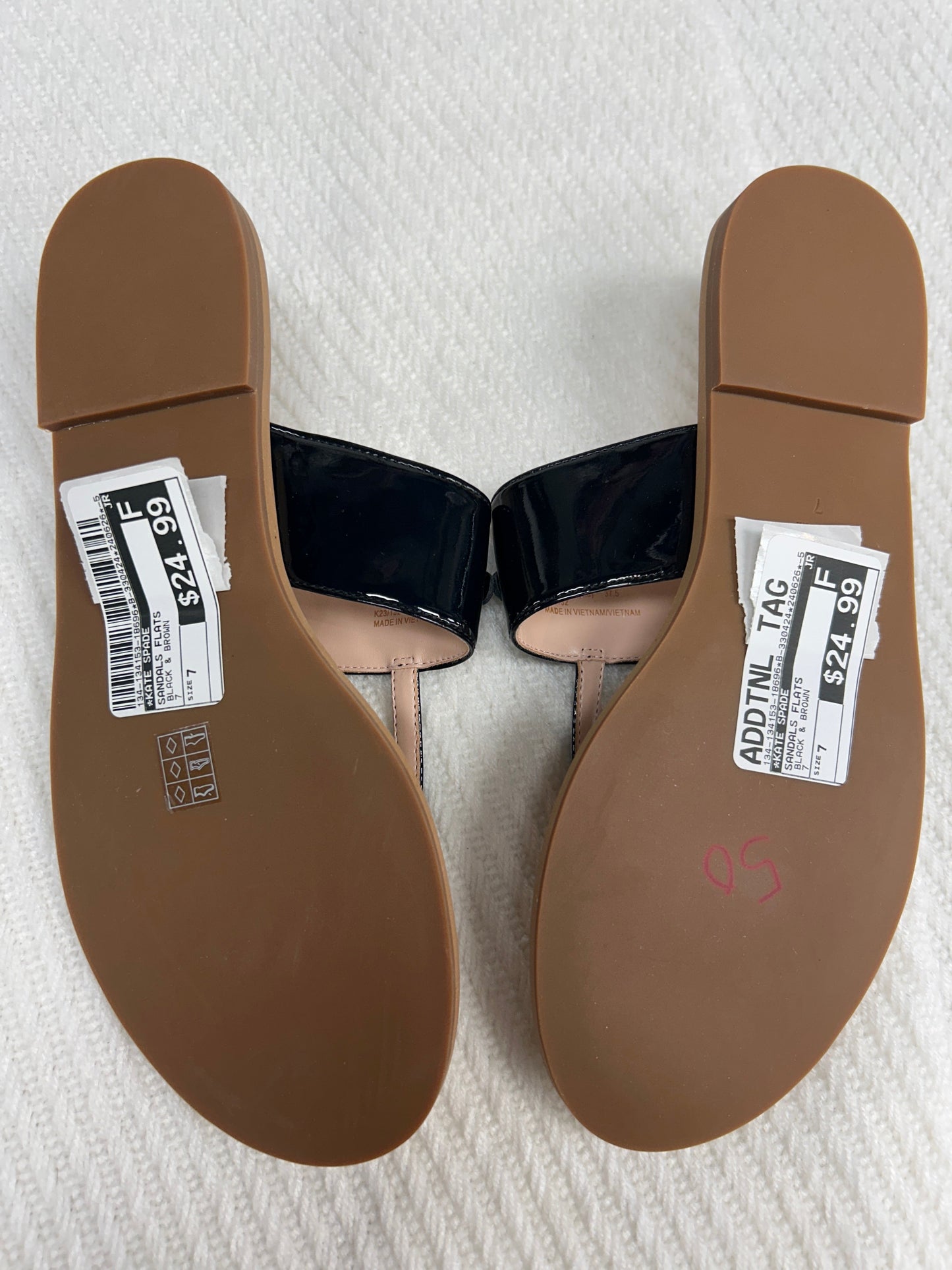 Black & Brown Sandals Flats Kate Spade, Size 7