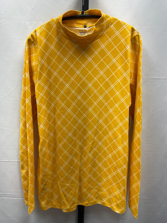 Top Long Sleeve By Kim Rogers In White & Yellow, Size: M