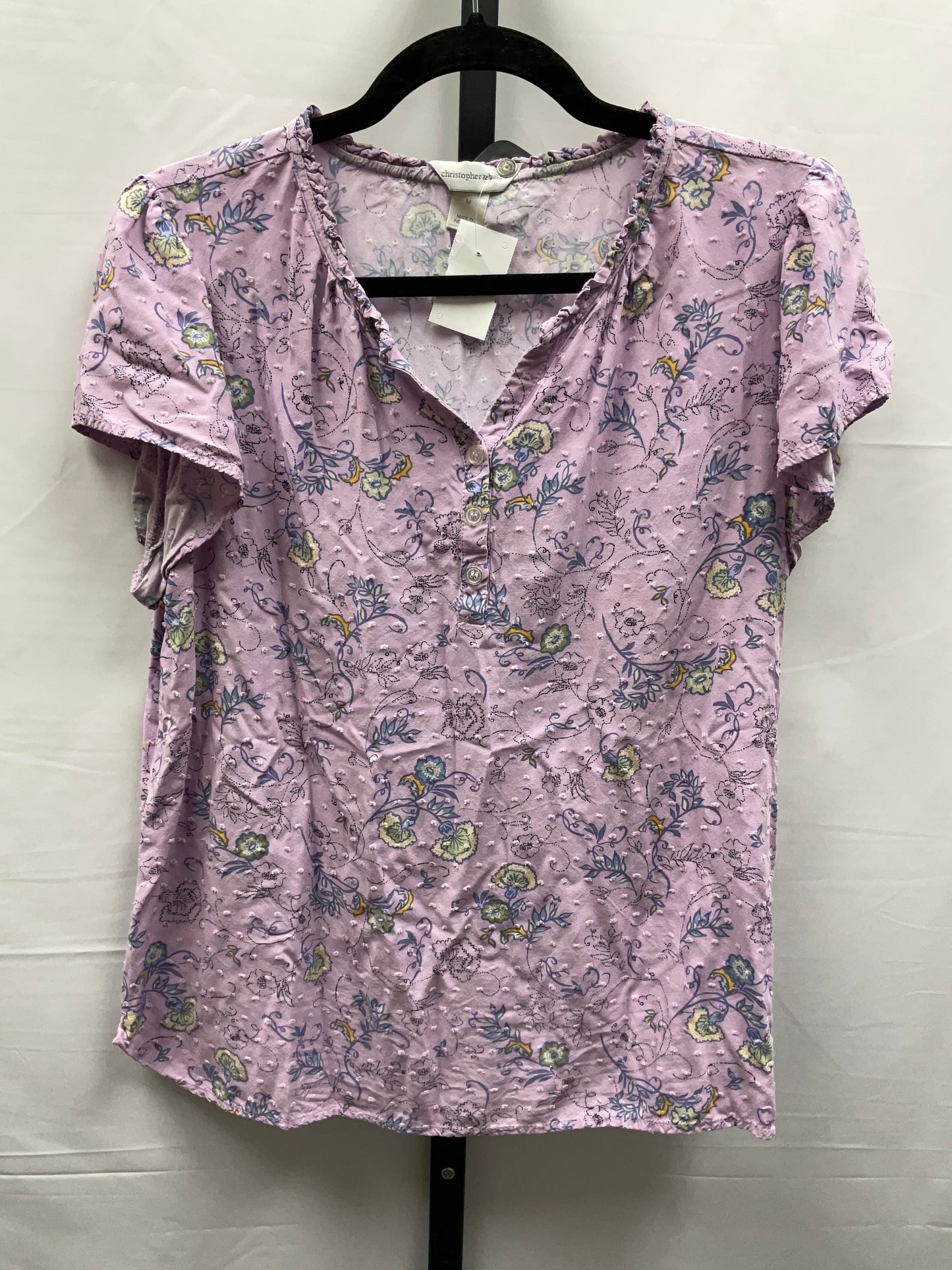 Floral Print Top Short Sleeve Christopher And Banks, Size M