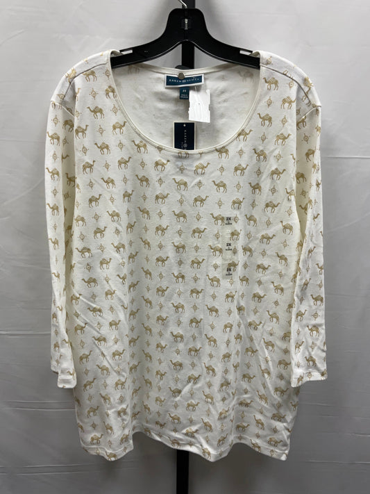 Gold & White Top Long Sleeve Karen Scott, Size 2x