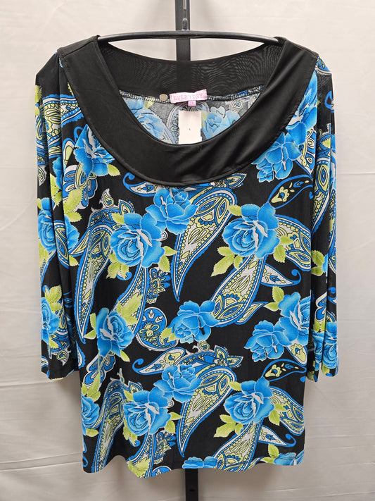 Black & Blue Top Long Sleeve Everyday Comfort, Size 2x