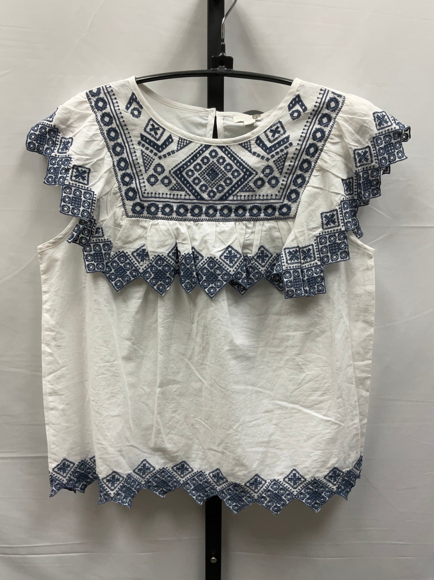 Blue & White Top Short Sleeve Clothes Mentor, Size M