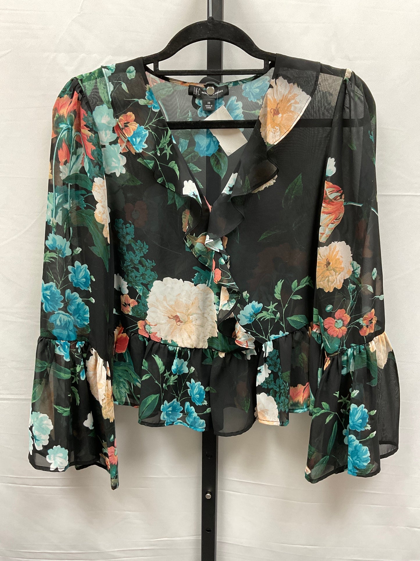 Floral Print Top Long Sleeve Inc, Size Xs