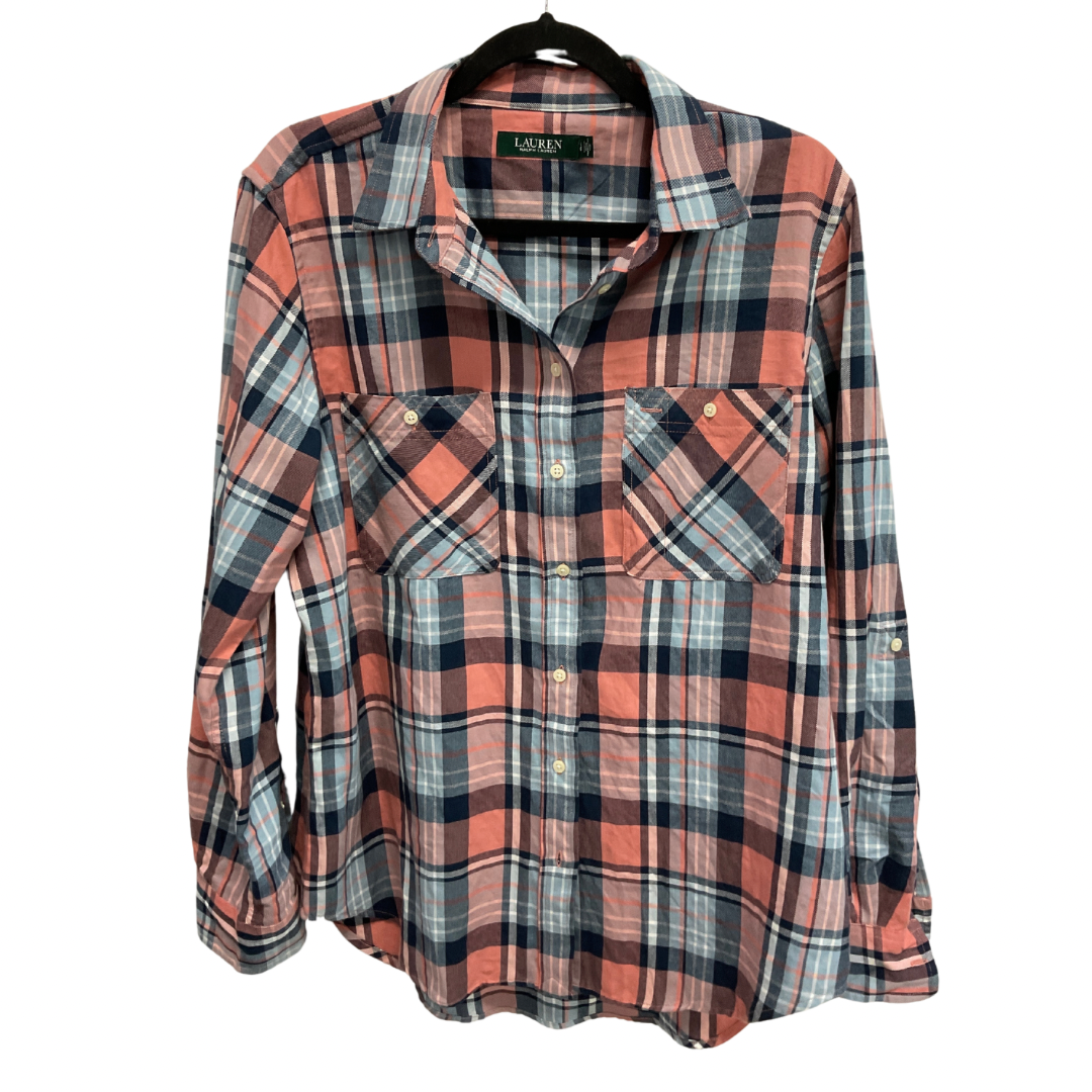 Top Long Sleeve By Lauren By Ralph Lauren In Plaid Pattern, Size: L