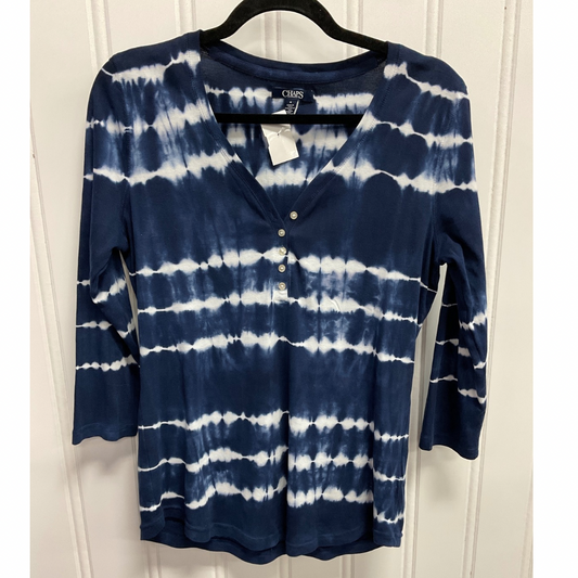 Top Long Sleeve By Chaps In Blue & White, Size: M